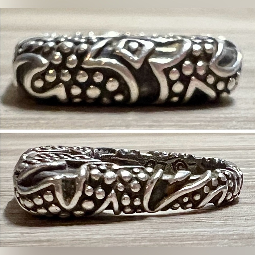 Vintage Designer Dian Malouf Sterling Silver Tall Tribal Stack Ring, Size 6.5